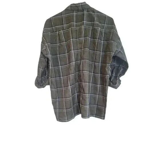 Max Studio Women's Khaki Cotton/Poly Plaid Button Down Roll Tab Sleeves Top NEW - Picture 3 of 8
